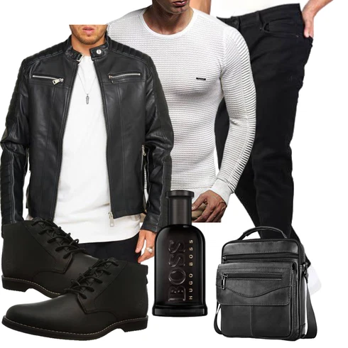 Schwarz/Orange Jacke mit Seitlichem Reißverschluss/Leder Bomberjacke/Motorradjacke/Lederjacke/KunstLederjacke/Bikerjacke Behype kombinieren