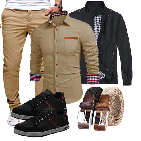 Boyfriend Beige/Khaki/Braun Hemdbluse/Casual Hemd JMIERR kombinierenLook: Boyfriend, Casual, Business, Coole, Schön, Büro, Maritim, Moderne, Smart Casual, Uni, Preppy, Country Styl, Workwear, Edel, Unisex