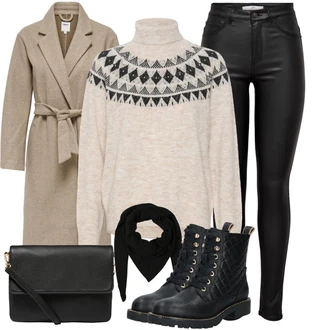 Prošívaný Outfit s Černá Šněrovací Kotníková Bota/Kožená bunda/Vycpaná kozačka/Gumová Kotníková Bota/Bojová Bota/Klasická kozačka/Plochá Kotníková Bota/Kozačka se zipem/Šněrovací Kozačka About You "Denní Outfit"