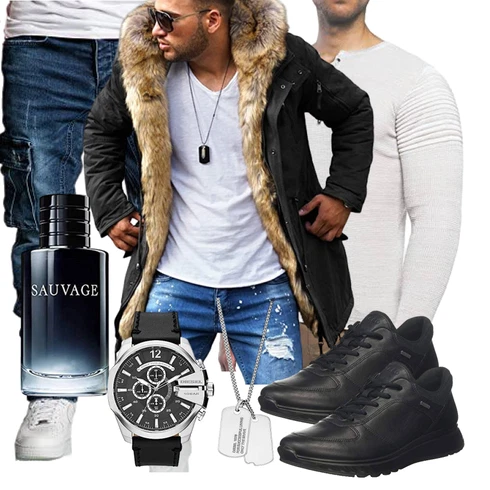 Schwarz KunstPelzjacke/Kapuzenjacke/Bundeswehr Parka/Pelzjacke/Winterjacke/Winter Parka Rello & Reese kombinieren