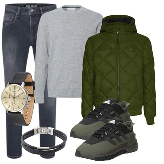 Herbst Outfit mit Dunkelgrün Schnürschuh/Sneaker Low/Wasserdichter Outdoorschuh/Wasserfester Schuh/Winter Sneaker adidas sportswear "Freizeit Outfit"