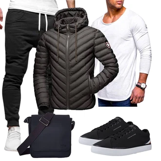 Winter Outfits Smart Casual mit Schwarz/Khaki/Dunkelgrau Behype "Freizeit Outfit"Look: Zuhause, Trendige, Goa, Sportlich, Coole, Moderne, Hip Hop, Casual, Smart Casual, Outdoor, Rap, Unisex, Streetwear, Nahtlos, Schlichte, Elegant, Workwear