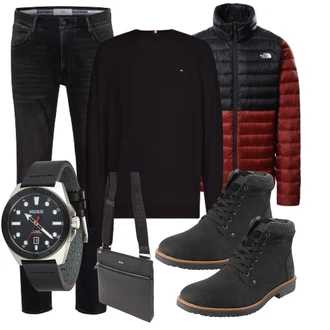 Winter Outfit mit Schwarz Klassischer Stiefel/Springerstiefel/Flache Stiefelette/Schnürstiefelette/Gefütterte Stiefelette/Winter Stiefelette Rieker "Freizeit Outfit"