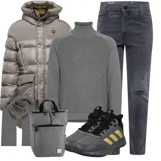 Outfit mit Grau Strickjacke/Rollkragenpullover !Solid "Freizeit Outfit"