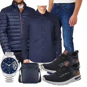Cropped Outfit mit Dunkelblau BusinessHemd/Hemdbluse/Casual Hemd/Business Hemd Tommy Jeans "Freizeit Outfit"