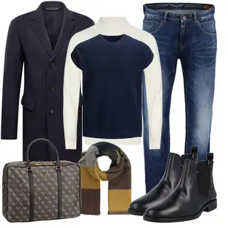 Stiefel Outfits mit Weiß Strickjacke/Rollkragenpullover "Freizeit Outfit"