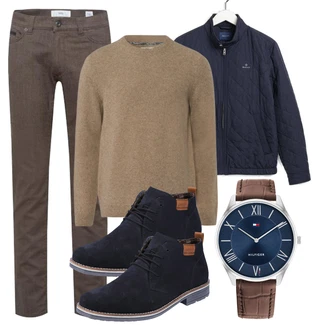 Mit Absatz Outfit mit Dunkelblau/Hellblau Klassischer Stiefel/Stoffschuh/Flache Stiefelette/SchnürStiefelette/Schnürschuh/Schnürer/Gefütterte Stiefelette/Oxford Schuh Rieker "Freizeit Outfit"