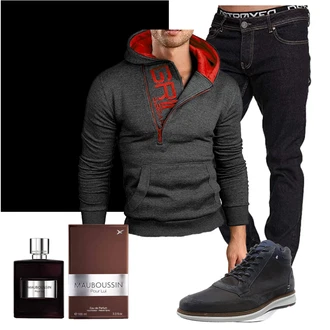 Motorrad Outfit mit Rot/Dunkelrot Bikerjacke/Kapuzenjacke/Wachsjacke/Motorradjacke/Jacke mit Seitlichem Reißverschluss/Vintage Lederjacke/Kunstlederjacke Redbridge "Freizeit Outfit"Look: Motorrad