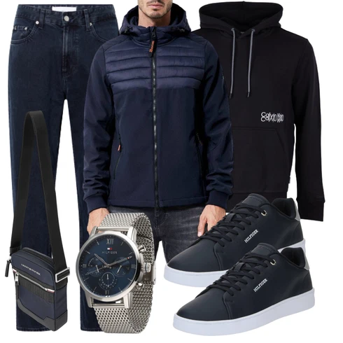 Dunkelblau/Blau/Hellblau SchulterTasche/GürtelTasche/TrageTasche/MannsTasche Tommy Hilfiger kombinieren