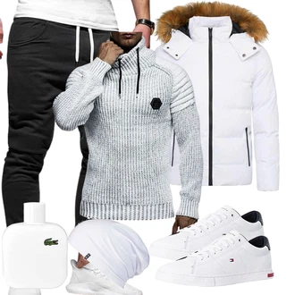 Outfit mit Grau Wollpullover Leif Nelson "Freizeit Outfit"