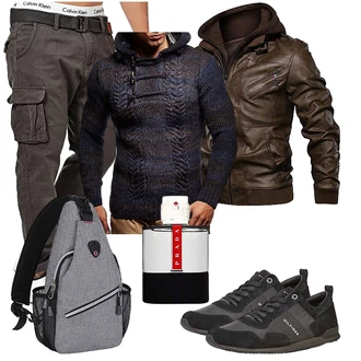 Motorrad Outfit mit Dunkelbraun/Khaki/Dunkelgrün/Braun Außergewöhnliche Jacke/Bikerjacke/Herbstjacke/Motorradjacke/Leder Bomberjacke/Fliegerjacke/Kunstlederjacke/Jacke mit Seitlichem Reißverschluss/Kapuzenjacke/Lederjacke Uusollecy "Freizeit Outfit"Look: Arbeits, Airsoft, Motorrad