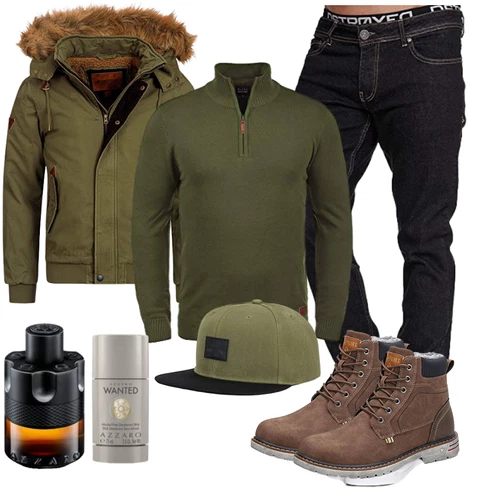 Dunkelgrün/Grün/Khaki/Braun Wachsjacke/Kapuzenjacke/Parka-übergangsjacke/Winterjacke/Winter Parka/Bundeswehr Parka Indicode kombinieren