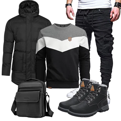 Schwarz Winter Stiefelette/Trekkingstiefel/Wasserfester Schuh/Wattierte Stiefel/Motorradstiefel/Winter Sneaker/Wasserdichter Stiefel/Sicherheitsschuh/Herren Lederschuhe Mishansha kombinieren mit Schwarz Langjacke/Wachsjacke/Winterjacke/Parka-übergangsjacke/Winter Parka Soulstar