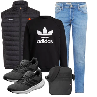 Outfit mit Schwarz/Grau/Hellgrau/Dunkelgrau Laufschuh/Joggingschuh/Fitnessschuh/Fitnessschuh/Gymnastikschuh/Bequemer Schuh/gesundheitsschuh/Sneaker/Walkingschuh Adidas Performance "Freizeit Outfit"