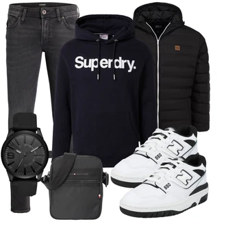 Elegant Outfit mit Dunkelgrau/Grau/Hellgrau Lederjacke/Slim Fit Jeans/Leder Schuhe/Low Rise Jean/Winterjacke/Knöchelstiefel/Push up Jeans/Thermojeans/Damen 7/8-Länge Jeans/Low Waist Jean Jack & Jones "Freizeit Outfit"Look: Uni, Lack, Coole, Schlichte, Elegant, Old Money, Premium, Classic, Nahtlos, Smart Casual