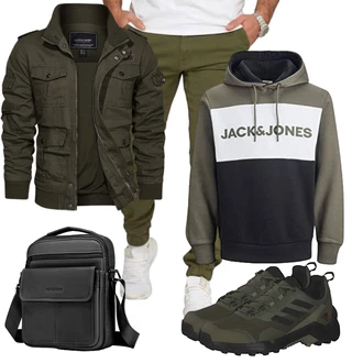Outfit mit DunkelGrün/Grün Kapuzenpullover/Damen Pullover/Sport Sweatshirt/Hoodie/Vintage Hoodie/Unisex Hoodie/Ausgefallener Hoodie/Sport Hoodie/Fleece Pullover Jack & Jones "Freizeit Outfit"