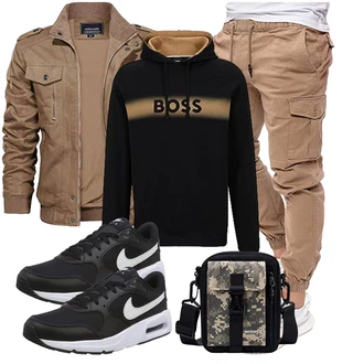 Stil Motorrad Outfit mit Khaki Lederjacke/Bikerjacke/Frühlingsjacke/Sommerjacke/Wachsjacke/Cargojacke/Fliegerjacke/Jacke mit Seitlichem Reißverschluss/Militärjacke/Herbstjacke/KunstLederjacke/Bomberjacke KEFITEVD "Freizeit Outfit"Look: Casual, Streetwear, Outdoor, Stil, Militär, Indoor, Coole, Workwear, Schön, Moderne, Angeln, Jagd, Arbeits, Freizeit, Motorrad, Reiten, Airsoft