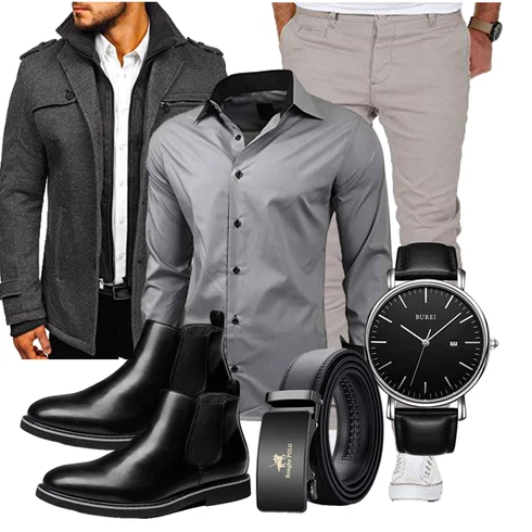 Grau/Hellgrau/Dunkelgrau Casual Hemd/BusinessHemd/Business Hemd Baxboy kombinieren