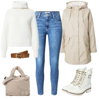 Zakrpe Outfit sa Plava/Svjetloplava Kožna Jakna/Traperice s Prorezom/Capri Traperice/Slip-on Traperice/Ženske Traperice 7/8 Dužine/Zimska jakna/Skraćene Traperice/High Waist Traperice/Push-up Traperice/Čizma do Gležnja/Kožne Cipele levi's ® "Zimski Outfit"
