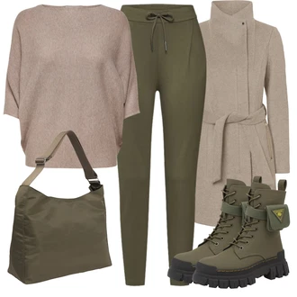 Outfit s Tmavě zelená Nepromokavá Kozačka/Trekingová Bota/Bojová Bota Dockers by Gerli "Podzimní outfity"