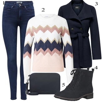 Preproste outfit mit Modra/Temno modra Push up Kavbojke/Termodžinsi/Kavbojke Visokega Pasu/Usnjene Čevlje/Usnjena Jakna/Zimska jakna Only "Obleka za jesen"Look: Brez šivov, Stil, Preproste