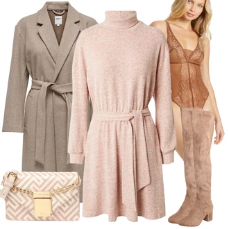 Polo-límec Outfit s Fialová/Růžová/Hnědá Nezařazené About You "Podzimní outfity"