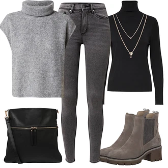 Outfit sa Siva/Smeđa/Bež Čizmica Chelsea Gležnjača/Kožna Jakna/Podstavljena Gležnjača/Gumena Gležnjača Tamaris "Outfit za zimu"