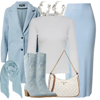 Outfit s Světle Modrá/Modrá Vlněný Kabát/Kašmírový Kabát/Lehký Kabát/Blazerový Kabát/Zimní Kabát Vlněný kabát/Midi Kabát/Pletený Kabát Only "Outfit na podzim"