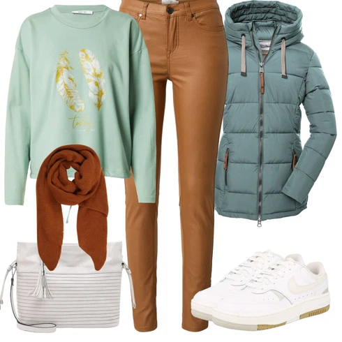 Kombinace Hnědá/Khaki/Béžová Kalhoty z Umělé Kůže/Kožený legíny/Kožená Kalhoty/Skinny Kalhoty B.young