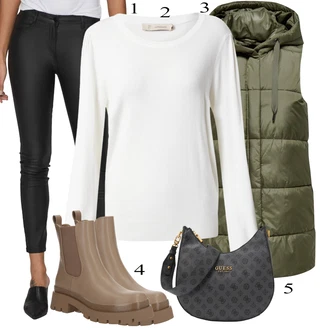 outfit mit Bež/Rjava Usnjena Jakna/Gumijasti Gležnar "Obleka za jesen"