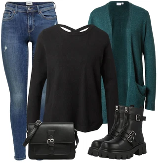 S zakovicama Outfit sa Crna Čizmica Motociklistička čizma/motociklistička čizma About You "Jesenski Outfiti"