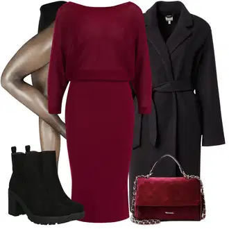 Punije Outfit sa Ljubičasta/Tamnocrvena/Vinski Crveno/Pink Haljina/Haljina Veći Broj/Pletivo Veći Broj WE Fashion "Jesenski Outfiti"