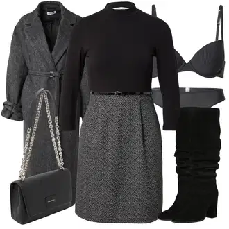 Punije Outfit sa Crna/Tamnosiva/Siva/Smeđa Pletenina/Haljina Veći Broj/Pletivo Veći Broj/Tunika/Haljina About You "Jesenski Outfiti"