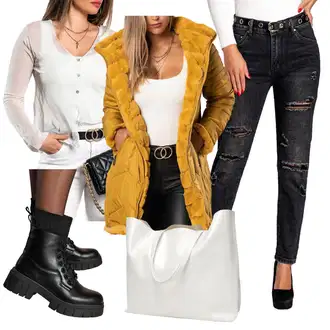 Kombinacije od trapera Zima sa Pink/Bež/Plava Zimska Jakna fenzy "Jesenski outfiti"
