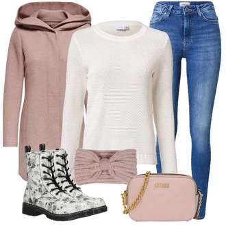 Outfit sa Siva/Crvena/Srebro/Bijela Čizmica Gležnjača na Vezanje/Borbena Čizma/Čizma s Platformom na Vezanje/Ravna Gležnjača Dockers by Gerli "Jesenski Outfiti"