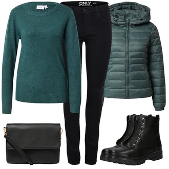 Outfit sa Crna Gležnjača na Vezanje/Motociklistička čizma/Čizma s patentnim zatvaračem/Borbena Čizma/Podstavljena Gležnjača/Ravna Gležnjača/Tenisica Tenisice s patentnim zatvaračem sa strane Tom Tailor "Jesenski Outfiti"