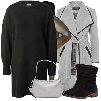 Outfit sa Crna/Tamnozelena/Tamnosiva Pletena Haljina/Haljina S Visokim Ovratnikom/Zimska Haljina Zimska Pletena Haljina/Zimska Haljina dugih rukava/Džemper Haljina Only "Jesenski Outfiti"