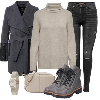Outfit sa Kaki/Bež/Smeđa/Siva Džemper s rol ovratnikom/Vuneni Džemper/Džemper za dojenje/Jednostavni Džemper/Pulover s Rol Ovratnikom/Džemper Od Kašmira/Basic Džemper Only "Jesenski Outfiti"