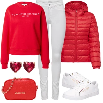 Boja Outfit sa Bijela/Crvena Kožna Tenisica/Tenisice s patentnim zatvaračem sa strane/Tanka Tenisica/Ljetna Tenisica/Niska Tenisica "Jesenski Outfiti"