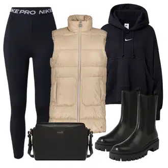 Outfit sa Svjetloplava/Plava/Tamnoplava Tajice za Teretanu/Kožna Jakna/Biciklistička Hlača/Sportske hlače/Tajice visokog Struka/Termo Hlača/Hlača za Trčanje/Podstavljena Tajica/Hlače za Trening/Sportska Tajica Nike "Jesenski outfiti"
