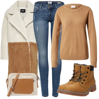 Outfit sa Bež/Smeđa Kaput od Buklea/Kaput od Lame/Krzneni Kaput/Teddy Kaput Only "Jesenski Outfiti"