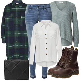 Outfit sa Tamnosmeđa/Vinski Crveno/Smeđa/Tamnocrvena Gležnjača na Vezanje/Klasična čizmica/Borbena Čizma/vintage čizma Dr. Martens "Jesenski Outfiti"