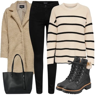 Outfit sa Bež/Smeđa Teddy Kaput/Kaput od Lame/Krzneni Kaput/Kaput od Buklea Only "Jesenski Outfiti"
