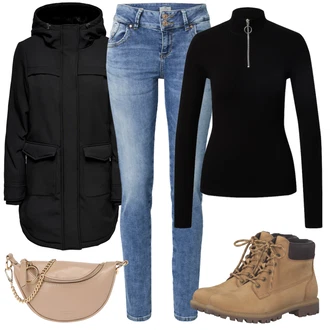 Boja Outfit sa Smeđa/Bež/Kaki Čizmica Gležnjača na Vezanje/Borbena Čizma/Podstavljena Gležnjača/Ravna Gležnjača/Zimska gležnjača/Vodootporne čizme/Klasična čizmica/Cipela za Trekking Tamaris "Jesenski Outfiti"Look: Boja, Vanjski