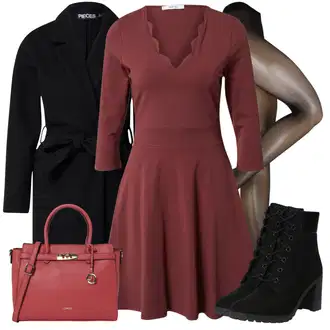 Punije Outfit sa Crvena/Tamnocrvena/Ljubičasta/Smeđa Haljina/Haljina Veći Broj/Tunika About You "Jesenski Outfiti"