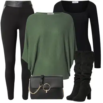 Visok Outfit sa Crna Podstavljena Tajica/Tople Tajice/Pletena Tajica/Tajice s Prorezom/Treggings/Oblikovana Tajica/Tajice Visokog Struka/Kožna Jakna/Termo Hlača About You "Jesenski Outfiti"
