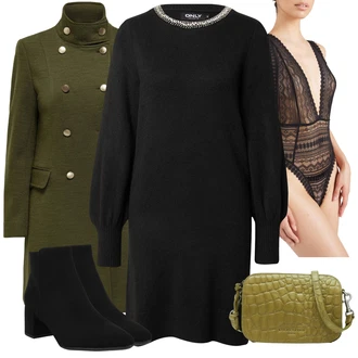 Outfit sa Crna Pletenina/Duga pletena haljina/Džemper Haljina/Zimska Haljina Zimska Pletena Haljina Only "Jesenski Outfiti"