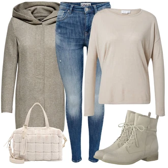 S Kapuljačom Na Skidanje Outfit sa Siva/Bež/Smeđa/Kaki loden kaput/Kaput od Vunenog Flisa/Kaput s Kapuljačom/Zimski Kaput Vuneni kaput/Pleteni Kaput/Pleteni Flis Kaput Only "Jesenski Outfiti"