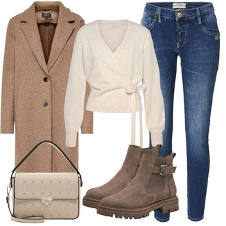 Outfit sa Siva/Smeđa/Bež/Tamnosmeđa Čizmica Chelsea Gležnjača/ljetna gležnjača/Podstavljena Gležnjača/Kožna Jakna/Ravna Gležnjača Tamaris "Jesenski Outfiti"