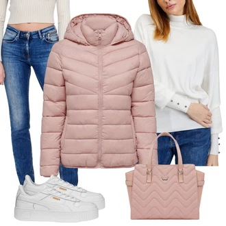 Streetwear Outfit s Šedá/Bílá/Světle šedá/Béžová Teniska na platformě Puma "Každodenní vzhled"Look: Estetika, Sportovní, Streetwear